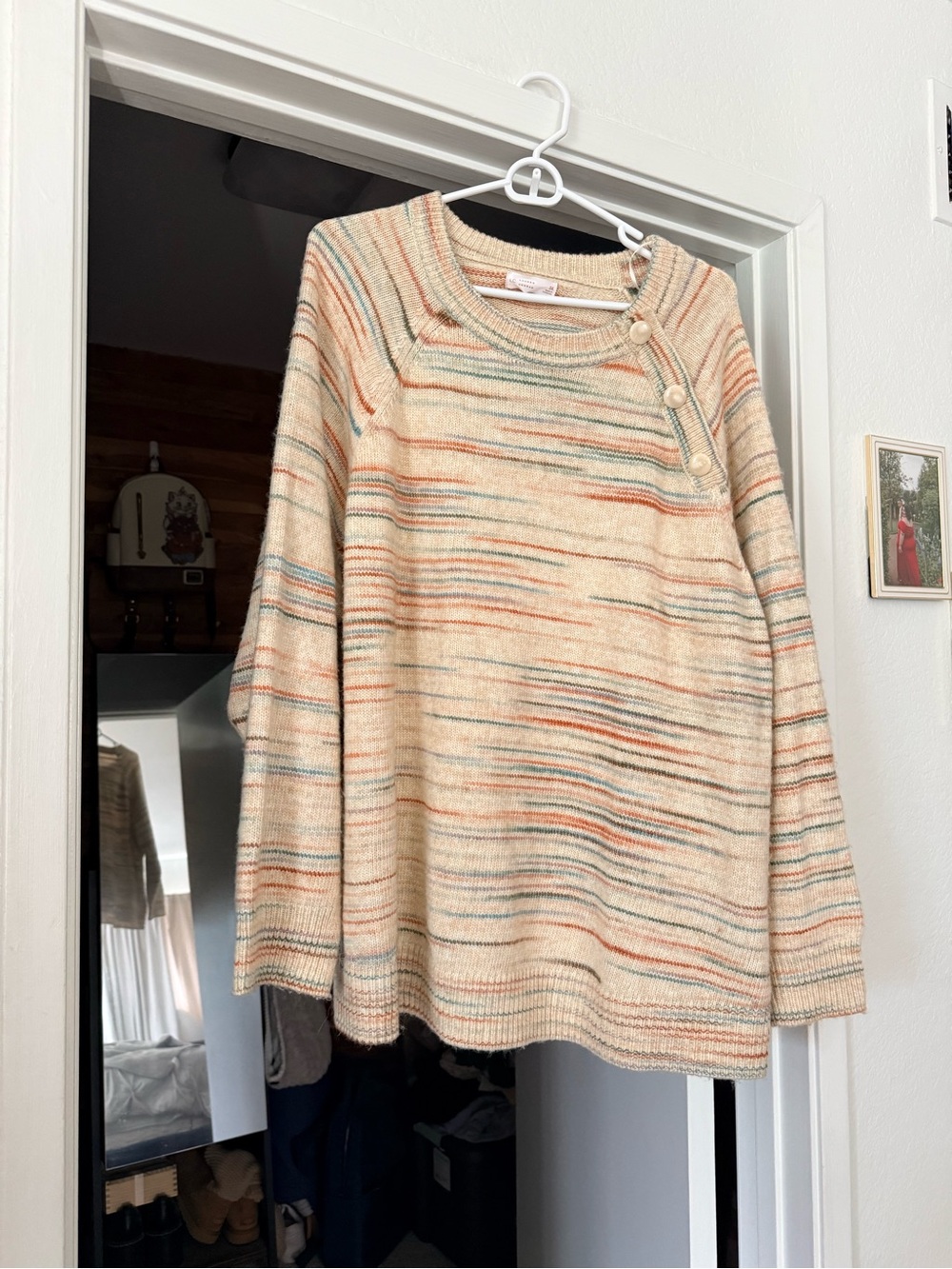 LC Lauren Conrad Cream Striped Knit Sweater with Pastel Accents